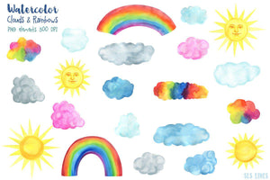 Clouds & Rainbows Watercolor Clipart - SLSLines