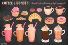 Load image into Gallery viewer, Coffee &amp; Donuts Bakery Watercolor Clipart - SLSLines
