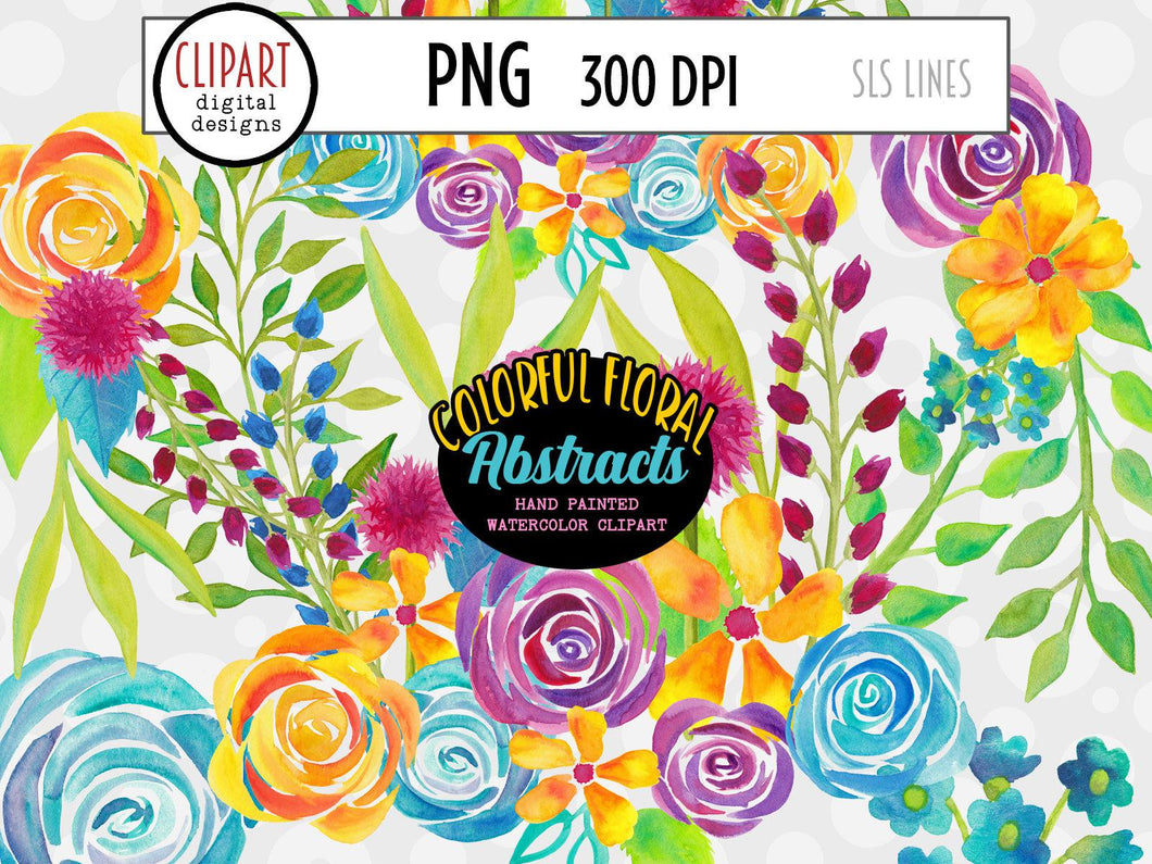 Colorful Floral Abstracts Watercolor Clipart - SLSLines
