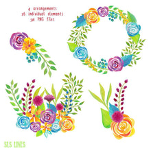 Load image into Gallery viewer, Colorful Floral Abstracts Watercolor Clipart - SLSLines