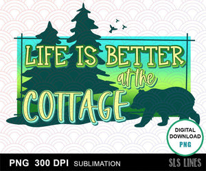 Cottage & Lake Sublimation PNG - Cabin Vacation - SLSLines