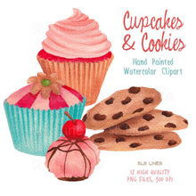 Load image into Gallery viewer, Cupcakes &amp; Cookies Watercolor Clipart - SLSLines