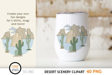 Load image into Gallery viewer, Desert Scenery Clipart - Cactus, Cliffs &amp; Sunshine PNGs - SLSLines