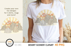 Desert Scenery Clipart - Cactus, Cliffs & Sunshine PNGs - SLSLines