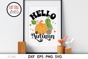 Fall SVG | Hello Autumn Retro Cut File - SLSLines