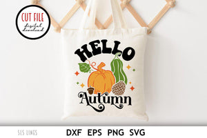 Fall SVG | Hello Autumn Retro Cut File - SLSLines