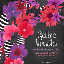 Load image into Gallery viewer, Gothic Floral Wreaths Watercolor Clipart - SLSLines