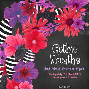 Gothic Floral Wreaths Watercolor Clipart - SLSLines