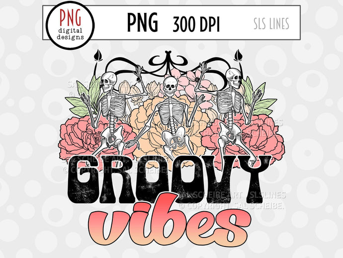 Groovy Vibes PNG - Retro Skeletons Design - SLSLines