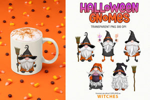 Halloween Gnome Clipart - Witch Gnomes Sublimation Set - SLSLines
