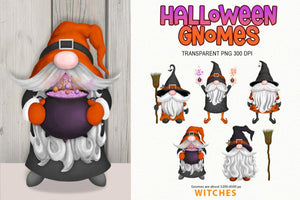 Halloween Gnome Clipart - Witch Gnomes Sublimation Set - SLSLines