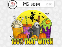 Load image into Gallery viewer, Halloween Latte Sublimation - 100 Percent That Witch PNG - SLSLines