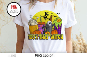 Halloween Latte Sublimation - 100 Percent That Witch PNG - SLSLines