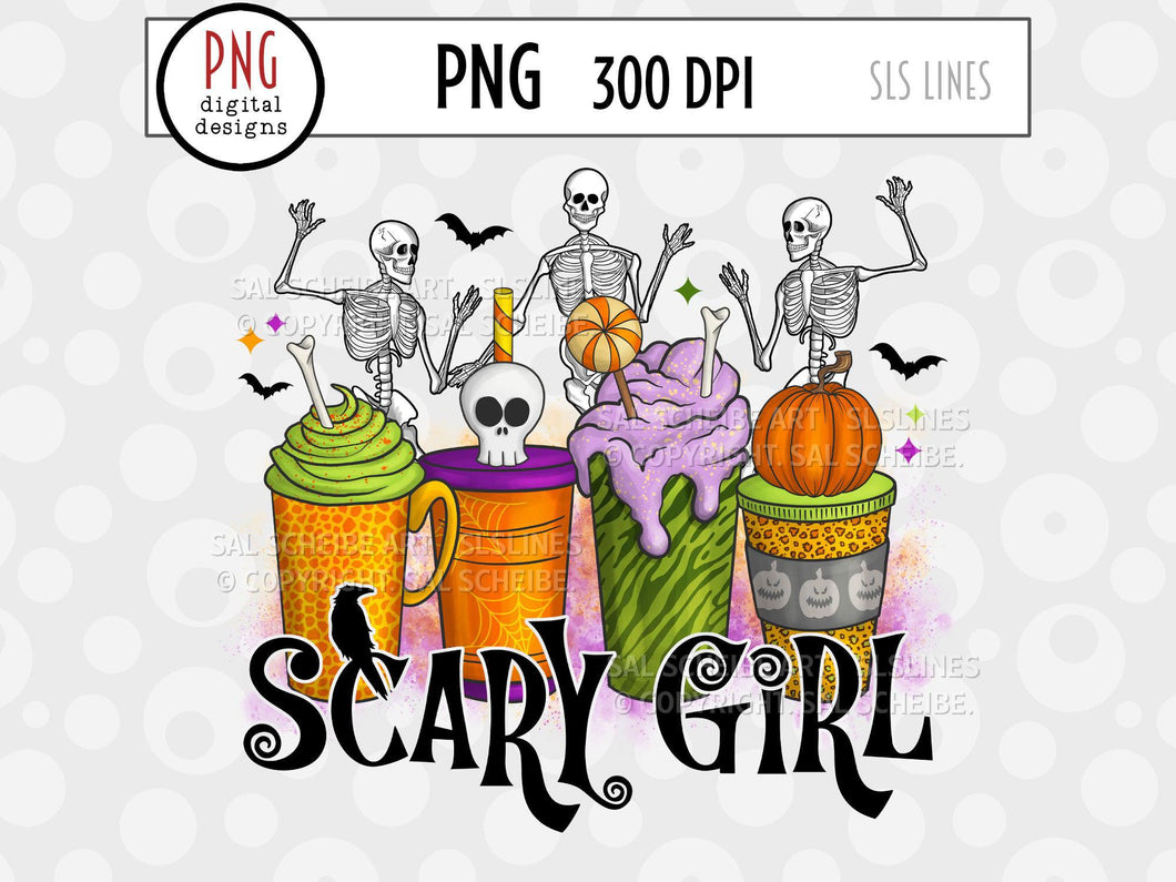 Halloween Latte Sublimation - Scary Girl Skeletons PNG - SLSLines