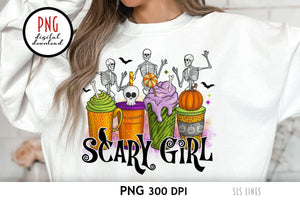 Halloween Latte Sublimation - Scary Girl Skeletons PNG - SLSLines