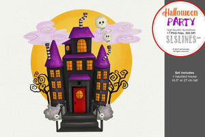 Halloween Party Ghosts, Pumpkins Spooky Clipart - SLSLines
