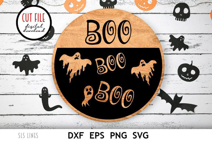 Halloween Sign SVG - Boo Ghosts Cut File - SLSLines