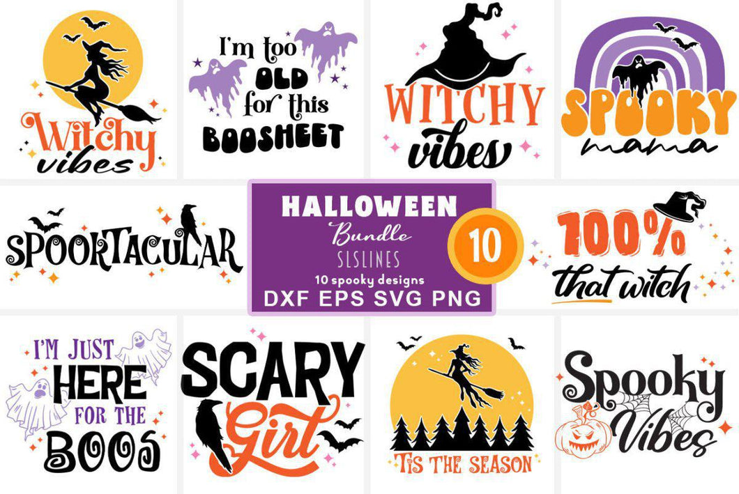 Halloween SVG Bundle - 10 Spooky Retro Cut File Designs - SLSLines