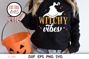 Halloween SVG | Witchy Vibes with Hat Cut File - SLSLines