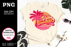 Hello Summer Sublimation - Palm Trees & Sun PNG - SLSLines