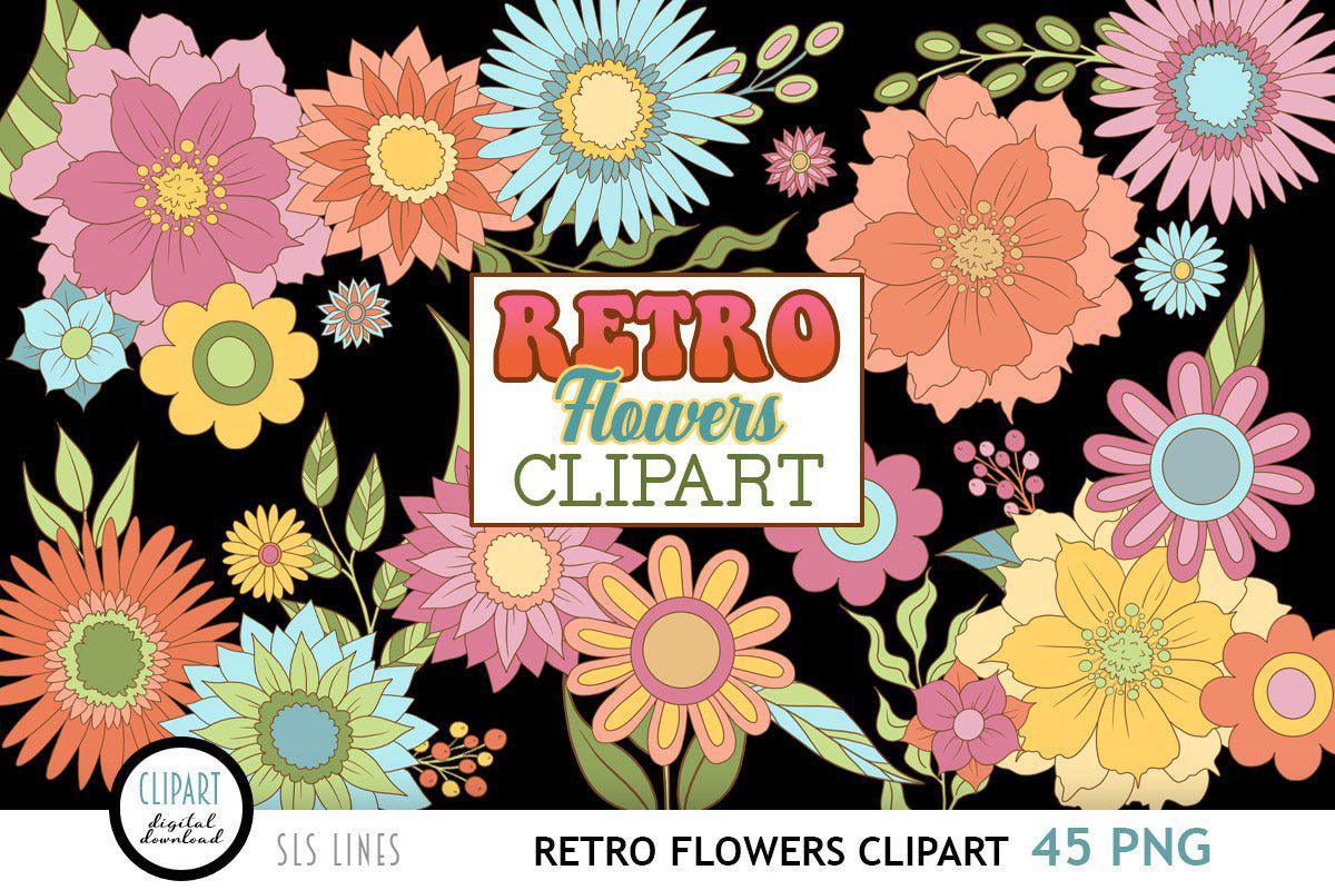Retro Hippie Flowers, digital download, svg bundle, png subl