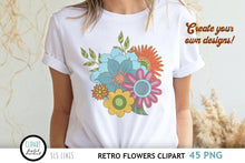 Load image into Gallery viewer, Hippie Flowers Clipart | Retro Floral Graphics PNG - SLSLines