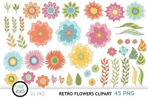 Hippie Flowers Clipart | Retro Floral Graphics PNG - SLSLines
