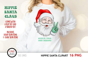 Hippie Santa Claus Clipart - Peace Sign Christmas PNGs - SLSLines