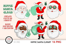 Load image into Gallery viewer, Hippie Santa Claus Clipart - Peace Sign Christmas PNGs - SLSLines