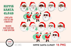 Hippie Santa Claus Clipart - Peace Sign Christmas PNGs - SLSLines