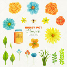 Load image into Gallery viewer, Honey Pot Flowers &amp; Bees Watercolor Clipart - SLSLines