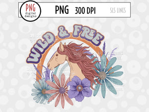 Horse Sublimation - Retro Wild & Free PNG - SLSLines