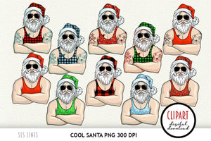 Hot Santa Claus Clipart | Cool Santa in Sunglasses PNG - SLSLines