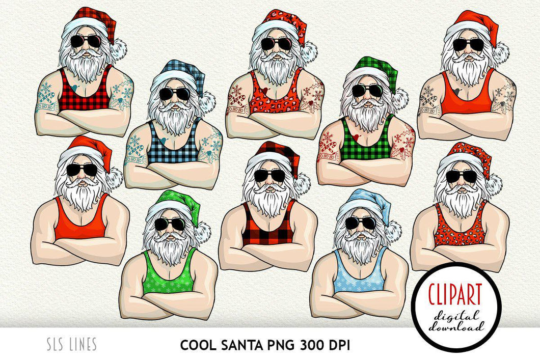 Hot Santa Claus Clipart | Cool Santa in Sunglasses PNG - SLSLines