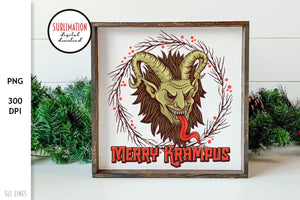 Krampus Sublimation - Merry Krampus Wreath PNG - SLSLines