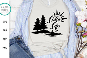 Lake & Cabin SVG - Lake Life with Kayak Cut File - SLSLines