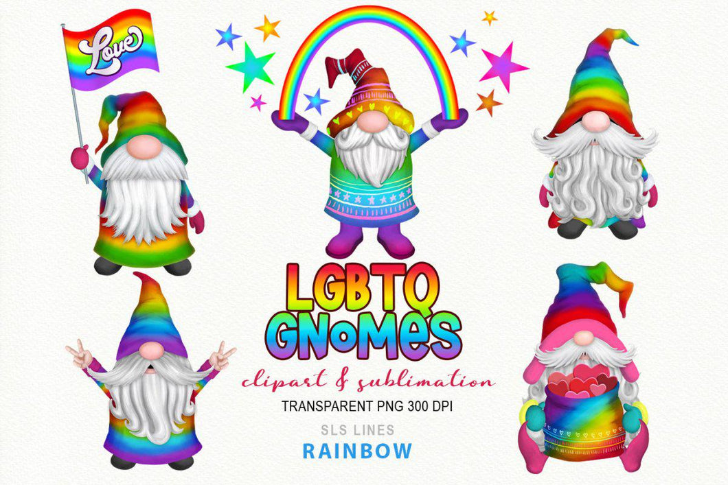 LGBT Gnome Clipart - Pride Day Gnome Sublimation Set - SLSLines