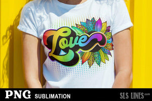 LGBTQ Sublimation - Rainbow Sunflower with Love PNG - SLSLines