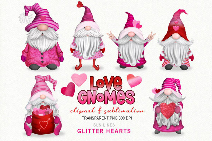 Love Gnome Clipart - Valentine's Day & Wedding Gnomes - SLSLines