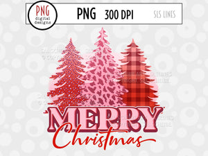 Merry Christmas PNG - Pink Christmas Trees Sublimation - SLSLines