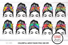 Load image into Gallery viewer, Messy Bun Clipart - Colorful Bun Head Sublimation PNGs - SLSLines