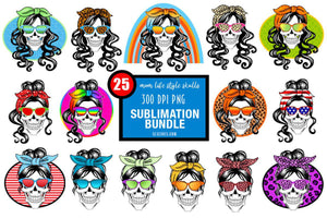 Messy Bun Style Skull PNG Clipart Big Bundle - SLSLines