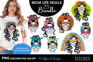 Messy Bun Style Skull PNG Clipart Big Bundle - SLSLines