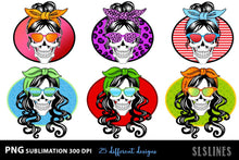 Load image into Gallery viewer, Messy Bun Style Skull PNG Clipart Big Bundle - SLSLines