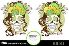Load image into Gallery viewer, Mother Earth Flower Skull PNG sublimation Green &amp; Brown - SLSLines