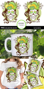 Mother Earth Flower Skull PNG sublimation Green & Brown - SLSLines