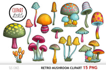 Load image into Gallery viewer, Mushroom Clipart | Retro Style Mushrooms PNG - SLSLines