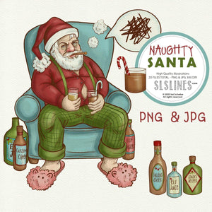 Naughty Santa Christmas Illustrations PNG - SLSLines