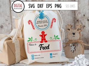Santa Sack Cut File - North Pole Delivery Service Bag SVG