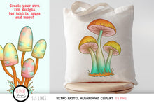 Load image into Gallery viewer, Retro Mushroom Clipart - Groovy 60s Pastel Mushrooms - SLS Lines